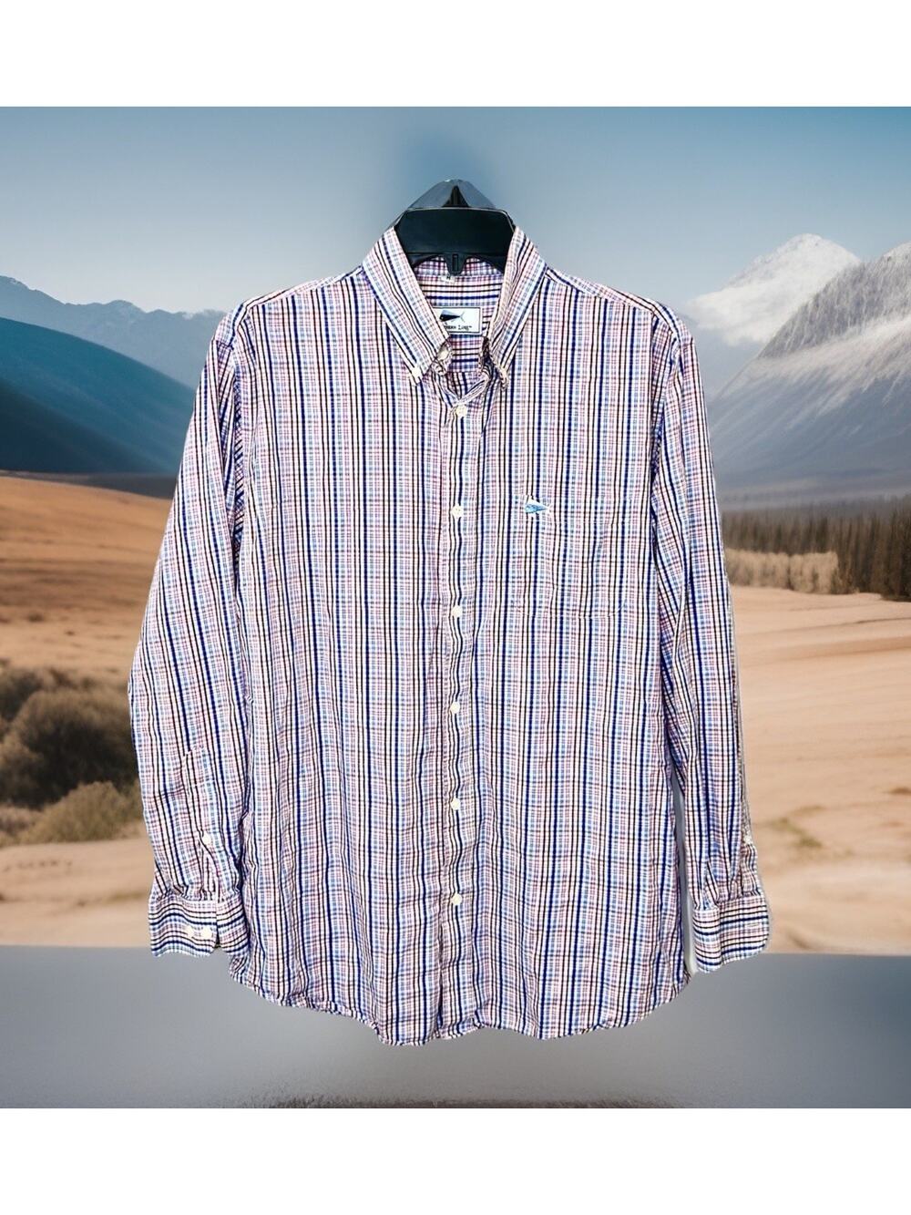 Southern Lure Shirt Men Large Long Sleeve Button Up Red White Blue Check w Logo